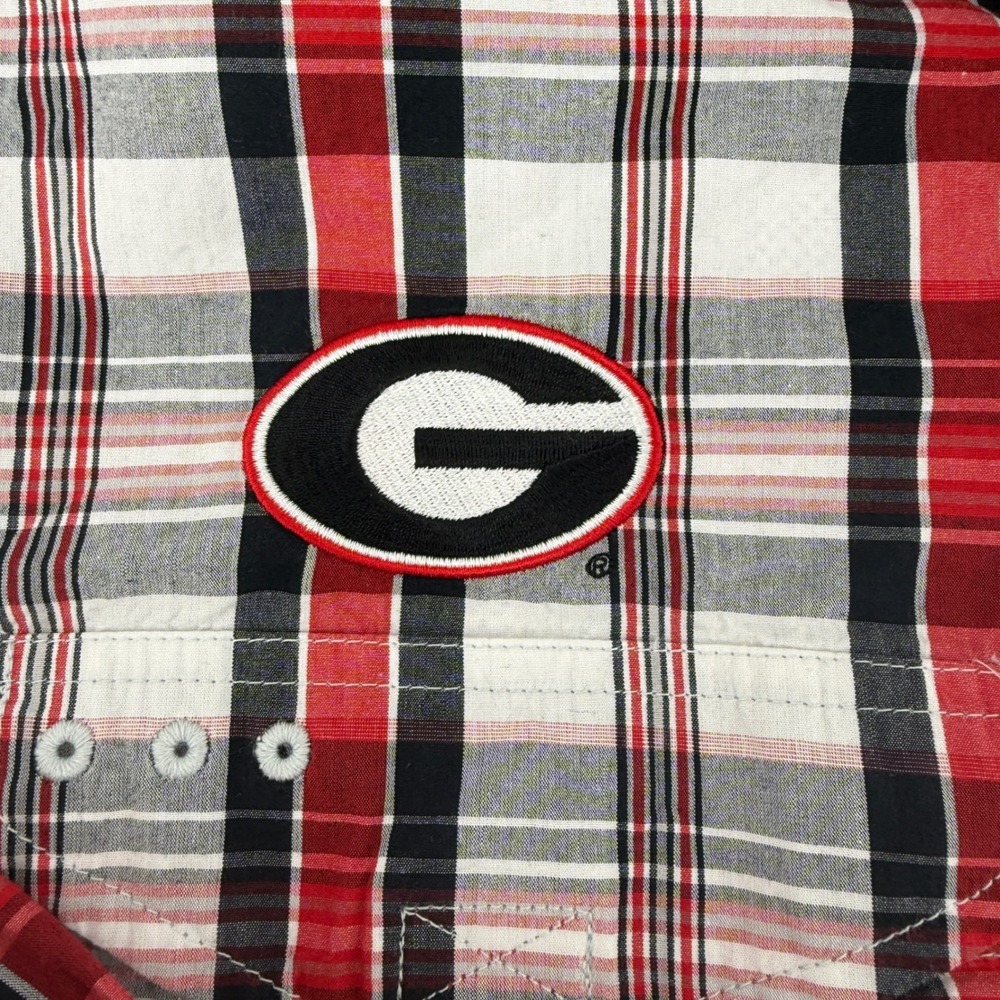 Columbia PFG Super Bonehead Georgia Bulldogs Fishing Shirt Mens Large Red Plaid - Picture 2 of 9